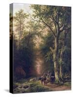 Wooded Landscape with Peasants-Barend Cornelis Koekkoek-Stretched Canvas