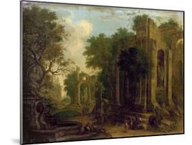 Wooded Landscape with Travellers Resting by Classical Ruins-Balthasar Beschey-Mounted Giclee Print