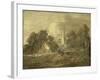 Wooded Landscape with Village Scene, Early 1770-72-Thomas Gainsborough-Framed Giclee Print