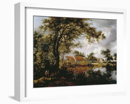 Wooded Landscape with Watermill, 1660s-Meindert Hobbema-Framed Giclee Print