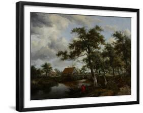 Wooded Landscape with Watermill, C.1665-Meindert Hobbema-Framed Giclee Print