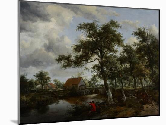 Wooded Landscape with Watermill, C.1665-Meindert Hobbema-Mounted Giclee Print