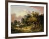 Wooded Landscape with Woman and Child Walking Down a Road (Oil on Panel)-Robert Ladbrooke-Framed Giclee Print