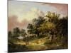 Wooded Landscape with Woman and Child Walking Down a Road (Oil on Panel)-Robert Ladbrooke-Mounted Giclee Print
