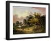 Wooded Landscape with Woman and Child Walking Down a Road (Oil on Panel)-Robert Ladbrooke-Framed Giclee Print