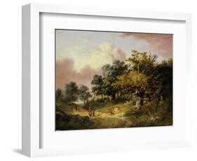 Wooded Landscape with Woman and Child Walking Down a Road (Oil on Panel)-Robert Ladbrooke-Framed Giclee Print