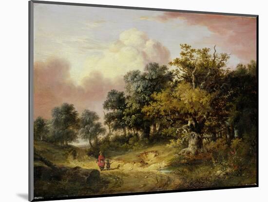 Wooded Landscape with Woman and Child Walking Down a Road (Oil on Panel)-Robert Ladbrooke-Mounted Giclee Print