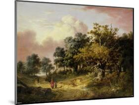 Wooded Landscape with Woman and Child Walking Down a Road (Oil on Panel)-Robert Ladbrooke-Mounted Giclee Print