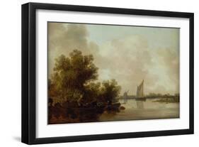 Wooded River Landscape with Fishermen-Jan Van Goyen-Framed Premium Giclee Print
