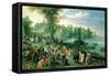 Wooded River Landscape with Peasants and Travellers-Jan Brueghel the Elder-Framed Stretched Canvas