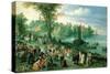 Wooded River Landscape with Peasants and Travellers-Jan Brueghel the Elder-Stretched Canvas