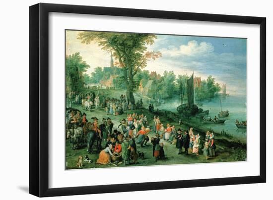 Wooded River Landscape with Peasants and Travellers-Jan Brueghel the Elder-Framed Giclee Print