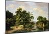 Wooded River Landscape with Peasants Unloading a Ferry-Marinus Adrianus Koekkoek-Mounted Premium Giclee Print