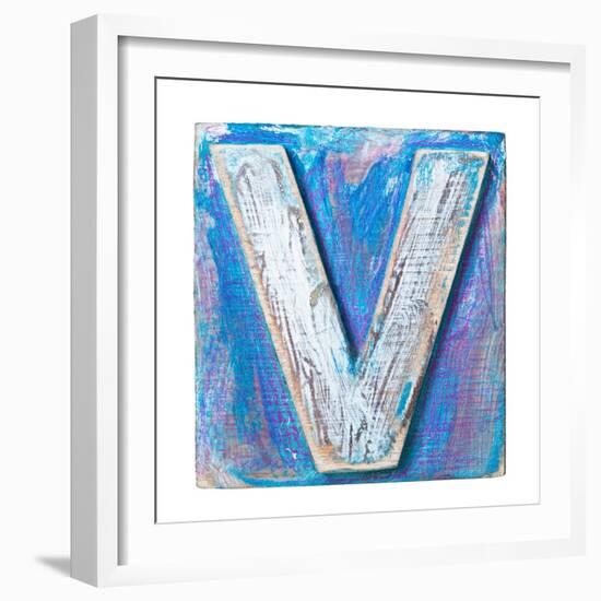 Wooden Alphabet Block, Letter V-donatas1205-Framed Art Print