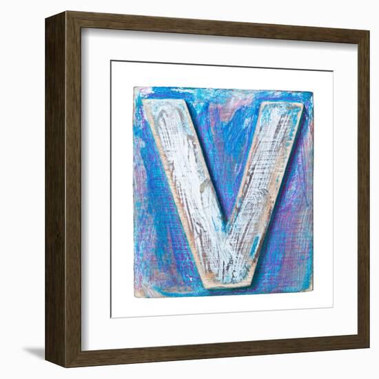 Wooden Alphabet Block, Letter V-donatas1205-Framed Art Print