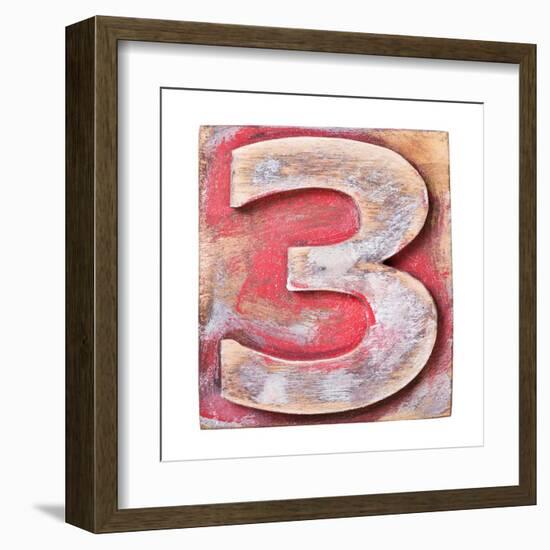 Wooden Alphabet Block, Number 3-donatas1205-Framed Art Print