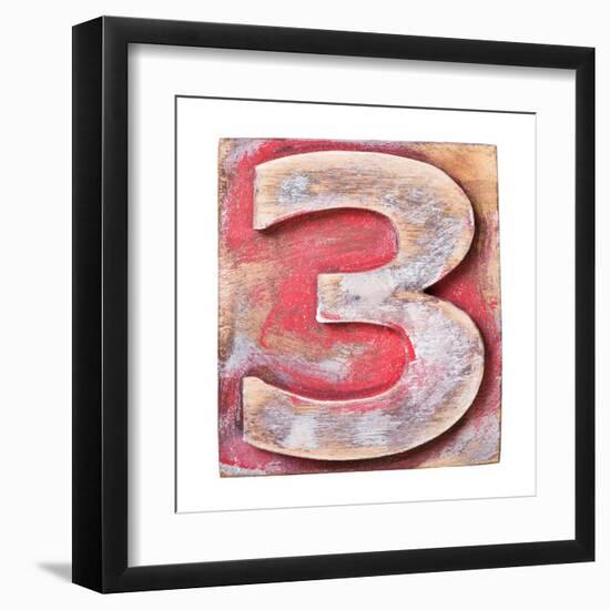 Wooden Alphabet Block, Number 3-donatas1205-Framed Art Print