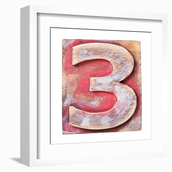 Wooden Alphabet Block, Number 3-donatas1205-Framed Art Print