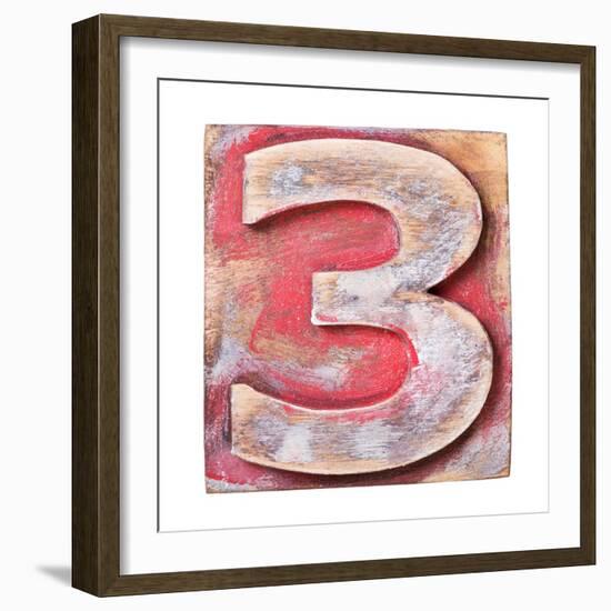 Wooden Alphabet Block, Number 3-donatas1205-Framed Art Print