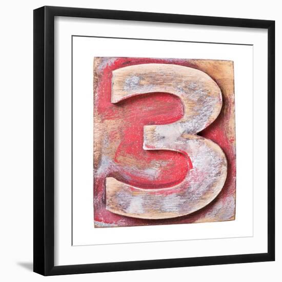 Wooden Alphabet Block, Number 3-donatas1205-Framed Art Print