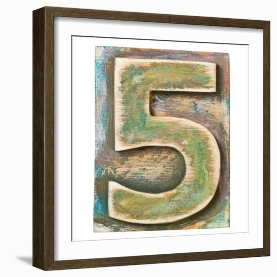 Wooden Alphabet Block, Number 5-donatas1205-Framed Art Print