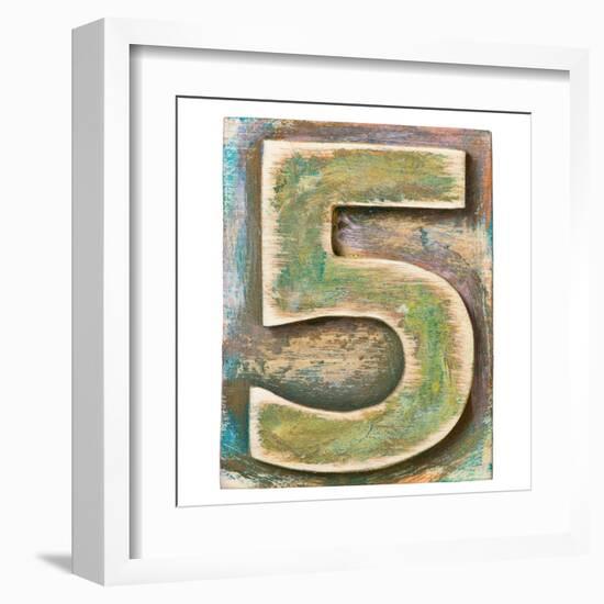 Wooden Alphabet Block, Number 5-donatas1205-Framed Art Print