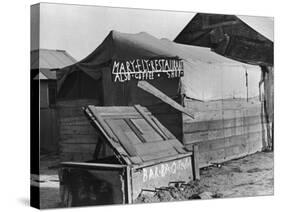 Wooden and Tin Shack with Canvas Roof Housing, Mary Ely Restaurant, Bar B Q Today, in Oil Boomtown-Carl Mydans-Stretched Canvas