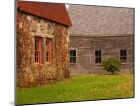 Wooden Barn and Old Stone Building in Rural New England, Maine, USA-Joanne Wells-Mounted Photographic Print
