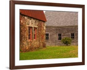 Wooden Barn and Old Stone Building in Rural New England, Maine, USA-Joanne Wells-Framed Photographic Print