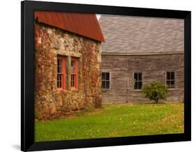 Wooden Barn and Old Stone Building in Rural New England, Maine, USA-Joanne Wells-Framed Photographic Print