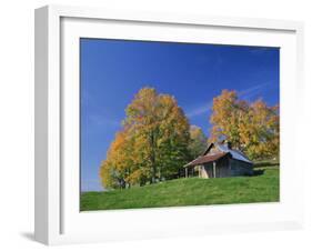 Wooden Barn Building and Trees in Fall Colours, Vermont, New England, USA-Rainford Roy-Framed Photographic Print