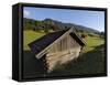 Wooden Barns Dot the Alpine Landscape, Near Garmisch-Partenkirchen and Mittenwald, Bavaria, Germany-Gary Cook-Framed Stretched Canvas