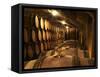 Wooden Barrels with Aging Wine in Cellar, Domaine E Guigal, Ampuis, Cote Rotie, Rhone, France-Per Karlsson-Framed Stretched Canvas