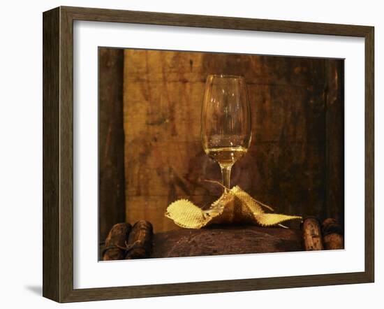 Wooden Barrels with Aging Wine in the Cellar, Domaine E Guigal, Ampuis, Cote Rotie, Rhone, France-Per Karlsson-Framed Photographic Print