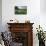 Wooden bench looking over green field countryside of High Weald on summer evening, Burwash-Stuart Black-Mounted Photographic Print displayed on a wall