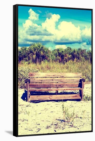 Wooden Bench overlooking a Florida wild Beach-Philippe Hugonnard-Framed Stretched Canvas