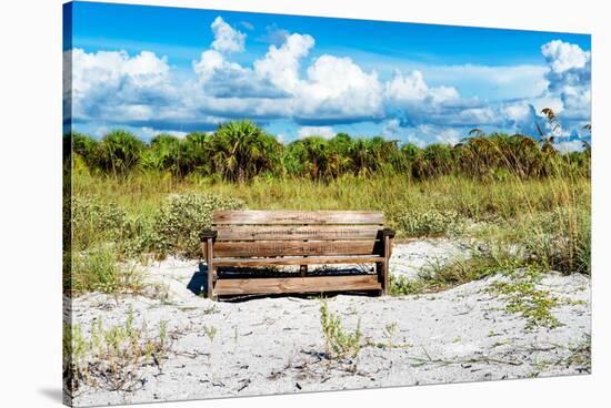 Wooden Bench overlooking a Florida wild Beach-Philippe Hugonnard-Stretched Canvas