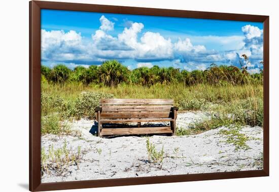 Wooden Bench overlooking a Florida wild Beach-Philippe Hugonnard-Framed Photographic Print