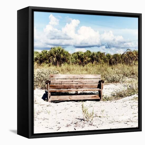 Wooden Bench overlooking a Florida wild Beach-Philippe Hugonnard-Framed Stretched Canvas