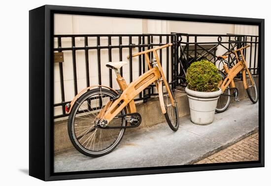 Wooden Bicycles in Amsterdam-Erin Berzel-Framed Stretched Canvas