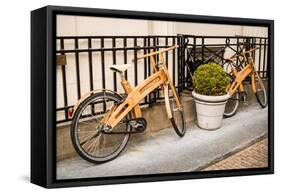 Wooden Bicycles in Amsterdam-Erin Berzel-Framed Stretched Canvas