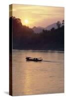 Wooden Boat on Mekong River at Sunset-Paul Souders-Stretched Canvas