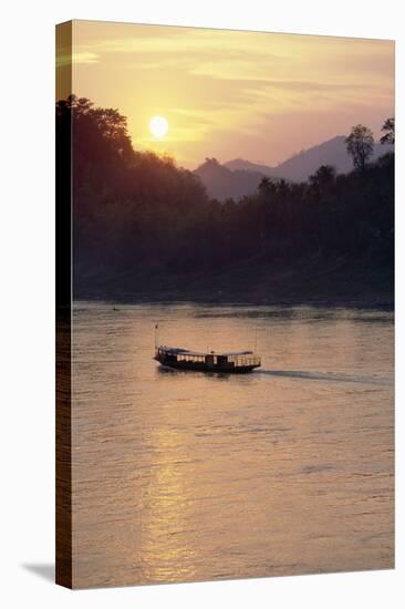 Wooden Boat on Mekong River at Sunset-Paul Souders-Stretched Canvas