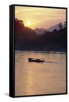Wooden Boat on Mekong River at Sunset-Paul Souders-Framed Stretched Canvas
