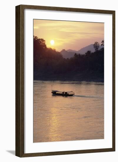 Wooden Boat on Mekong River at Sunset-Paul Souders-Framed Photographic Print