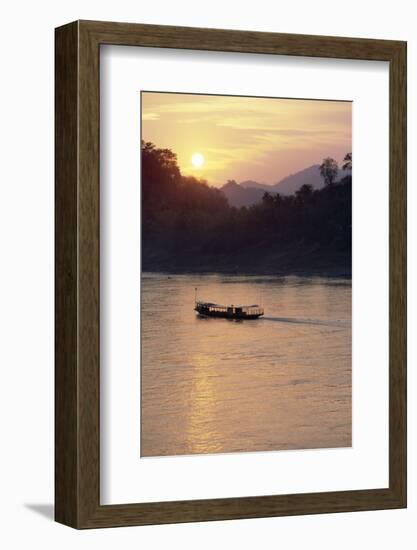 Wooden Boat on Mekong River at Sunset-Paul Souders-Framed Photographic Print