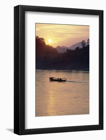 Wooden Boat on Mekong River at Sunset-Paul Souders-Framed Photographic Print