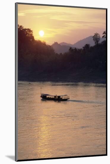 Wooden Boat on Mekong River at Sunset-Paul Souders-Mounted Photographic Print