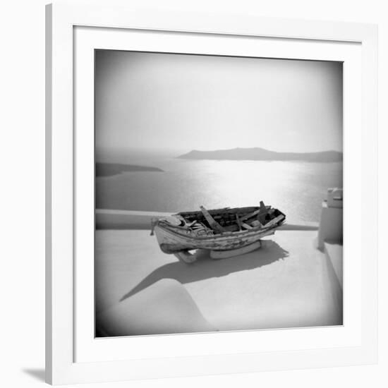 Wooden Boat on Roof Garden, Firostephani, Santorini, Cyclades, Greek Islands, Greece-Lee Frost-Framed Photographic Print