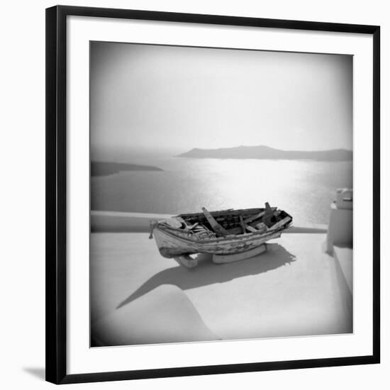 Wooden Boat on Roof Garden, Firostephani, Santorini, Cyclades, Greek Islands, Greece-Lee Frost-Framed Photographic Print